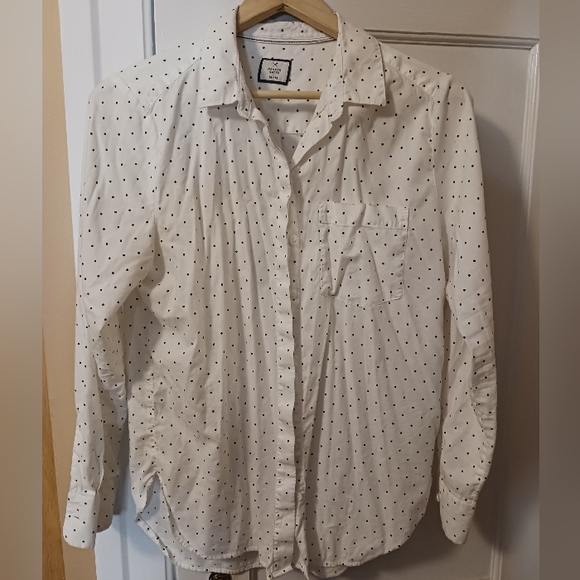 Denver Hayes White/ Black Polkadot Buttondown Blouse- Sz. Medium - Picture 2 of 5